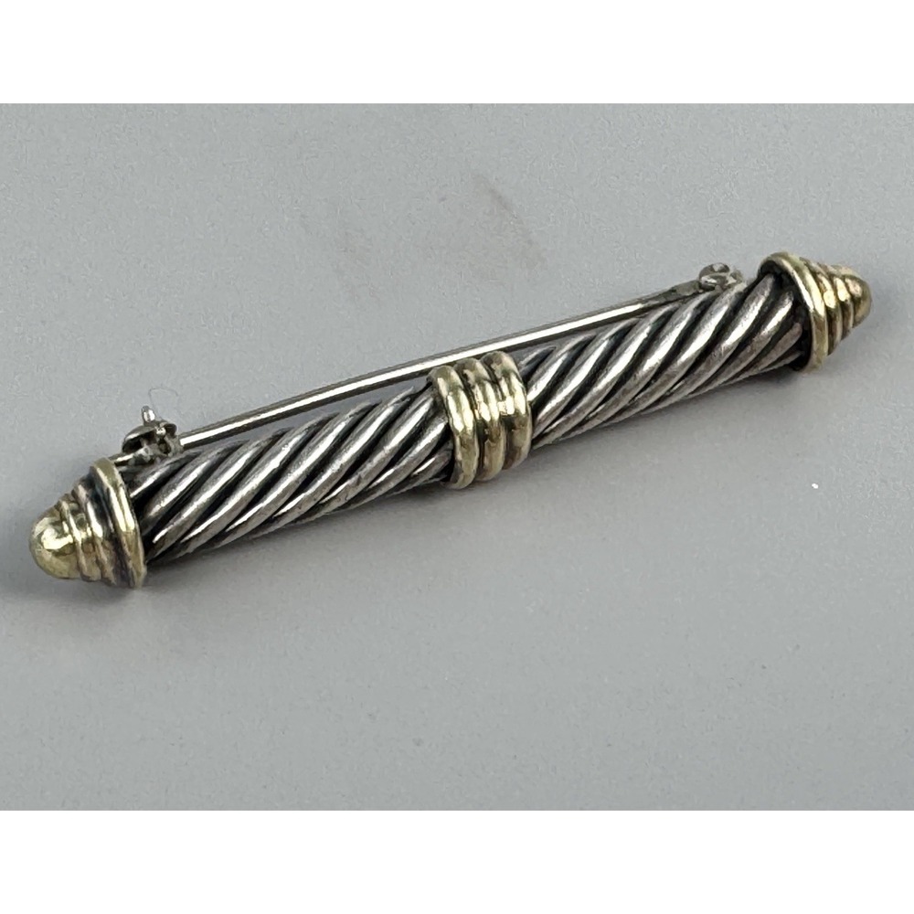 David Yurman Cable Brooch Pin Sterling Silver 14K Gold 2" 9.25g
